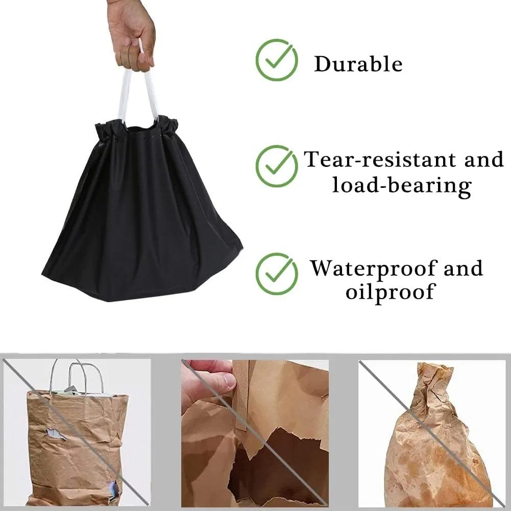 50PCS Plastic Bags with Handles, Reusable Water Proof Seal Take Out Bags, Disposable Food Bags To Go Bags for Business, Grocery, Delivery, Carry Out (Black-Large)