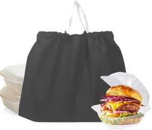 50PCS Plastic Bags with Handles, Reusable Water Proof Seal Take Out Bags, Disposable Food Bags To Go Bags for Business, Grocery, Delivery, Carry Out (Black-Large)