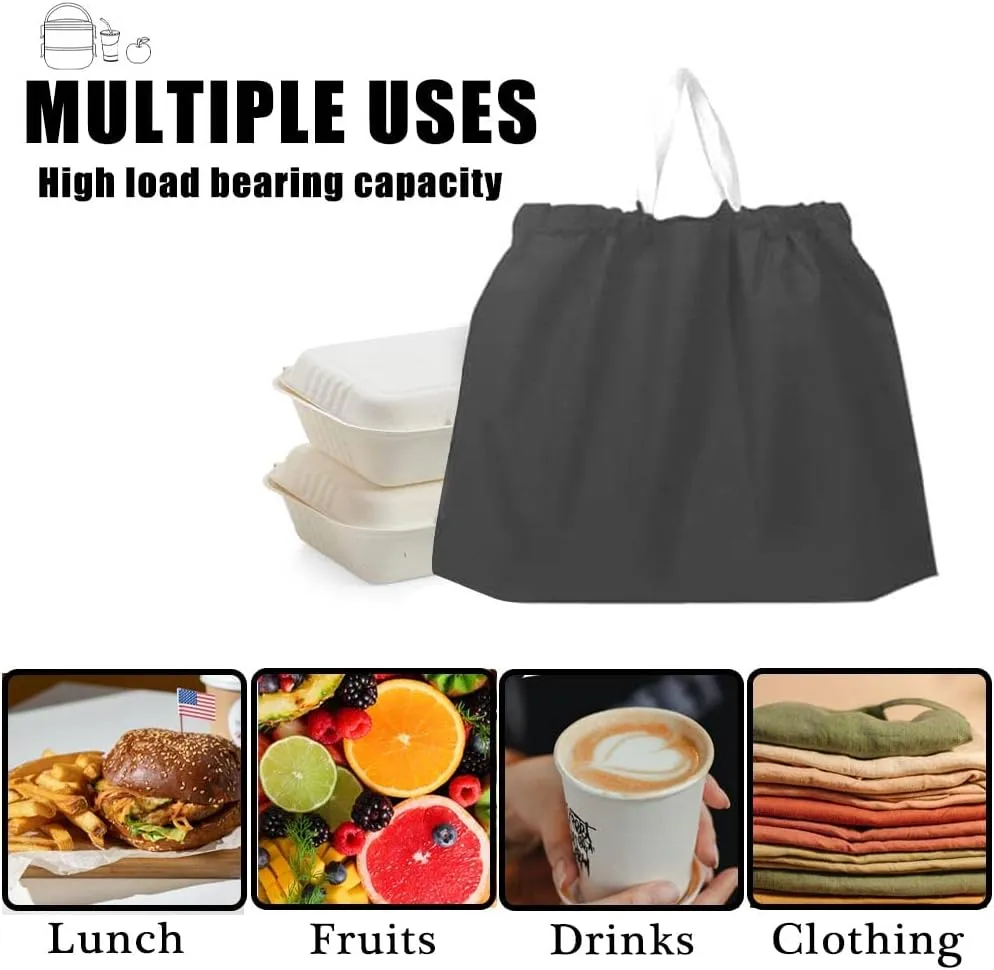 50PCS Plastic Bags with Handles, Reusable Water Proof Seal Take Out Bags, Disposable Food Bags To Go Bags for Business, Grocery, Delivery, Carry Out (Black-Large)