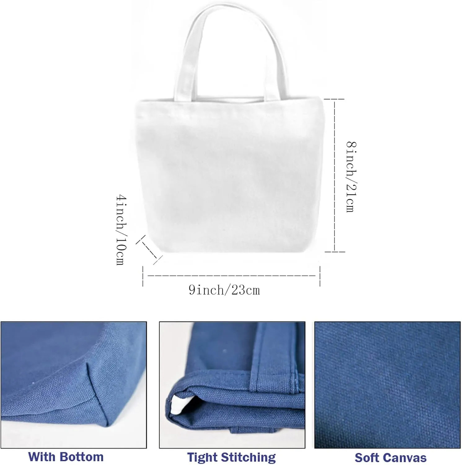 6 Pack Small Canvas Tote Bags, 9x8x4inch Reusable Cotton Shopping Bags Bulk DIY Mini Tote Bag Gift Bags