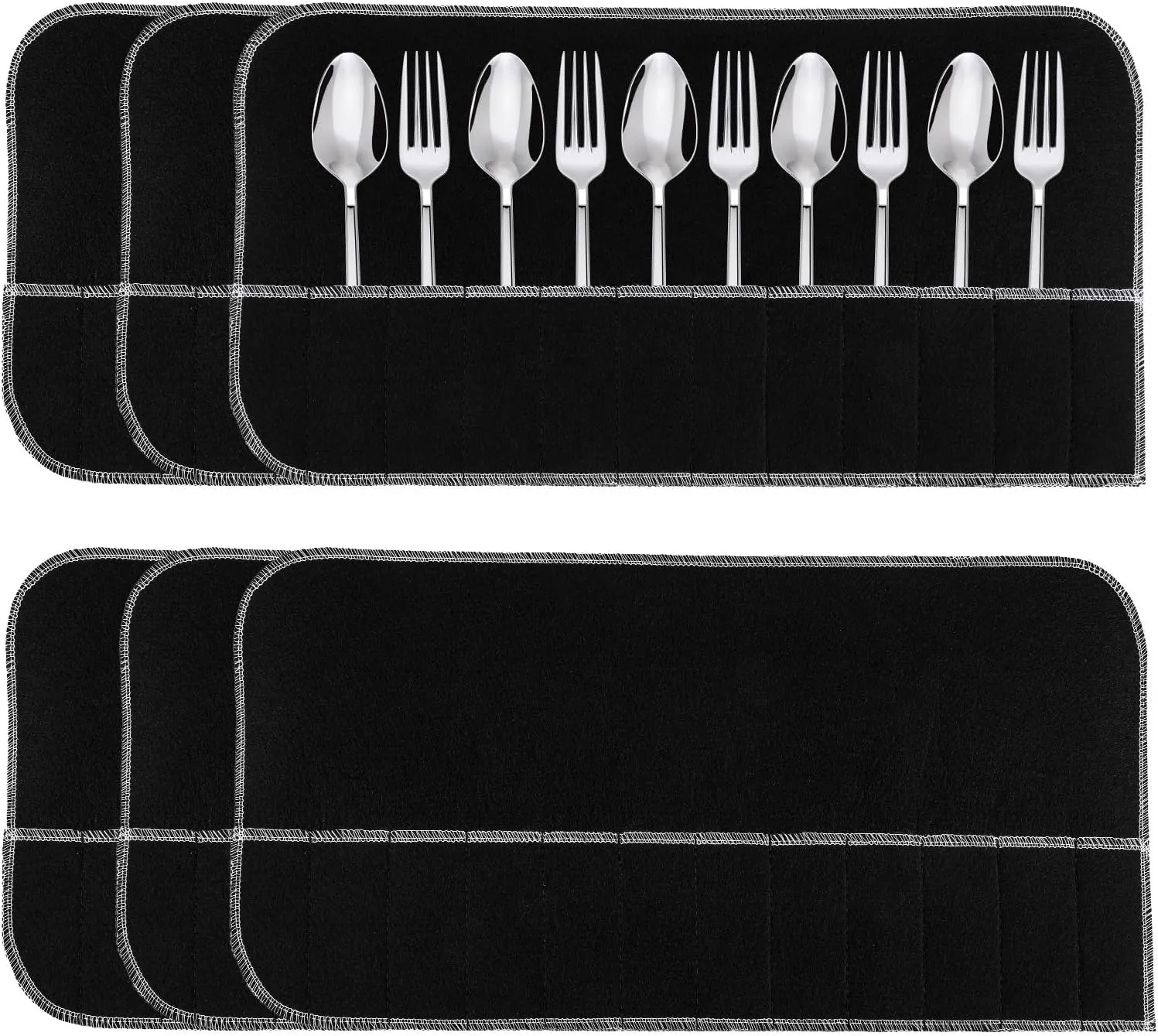 6 Pcs Anti Tarnish Felt Silver Storage Bags, Silverware Storage Organizer Flatware Sleeves Silver Protector Bags with 2.4M White Ribbon Place Setting Roll for Kitchen Cutlery Utensils