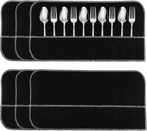 6 Pcs Anti Tarnish Felt Silver Storage Bags, Silverware Storage Organizer Flatware Sleeves Silver Protector Bags with 2.4M White Ribbon Place Setting Roll for Kitchen Cutlery Utensils