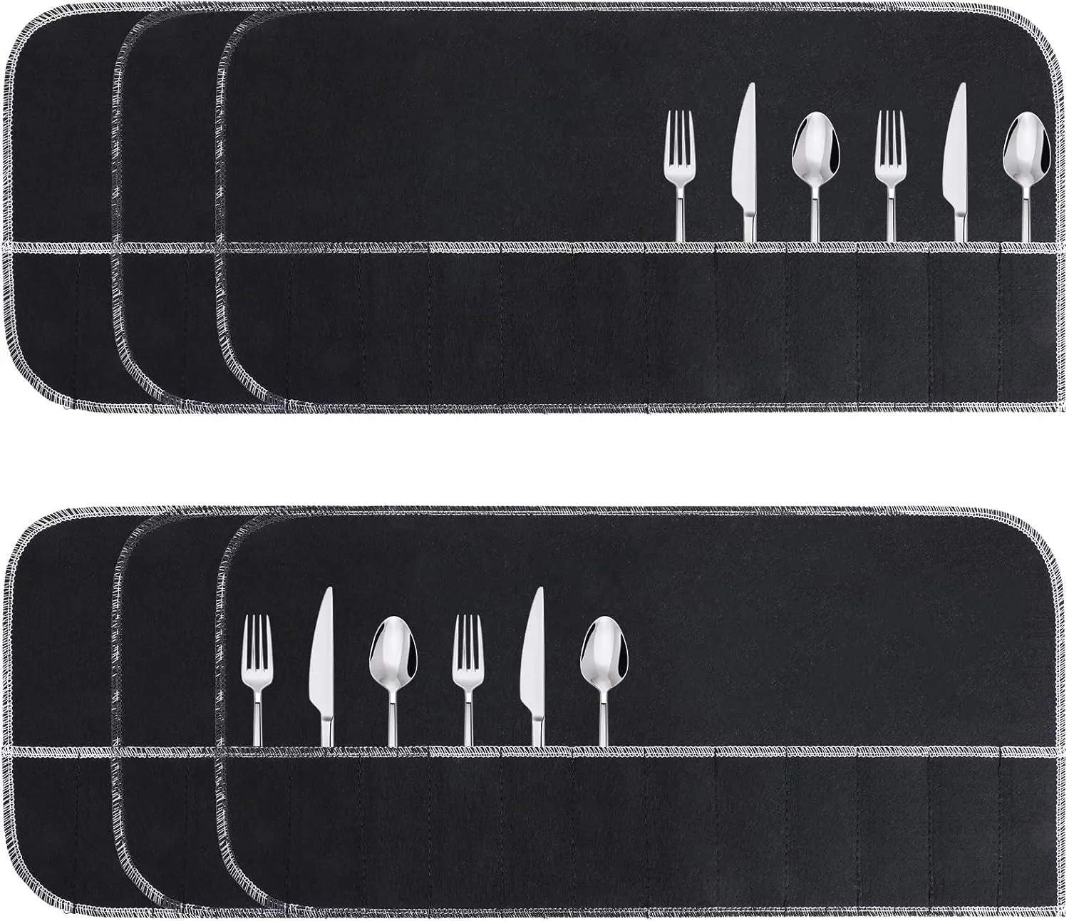 6 Pcs Anti Tarnish Silver Storage Bags Felt Flatware Organizer Sleeves Anti Tarnish Silver Storage Cloth Silver Protector Bags Place Setting Roll with White Ribbon for Kitchen Cutlery Utensils