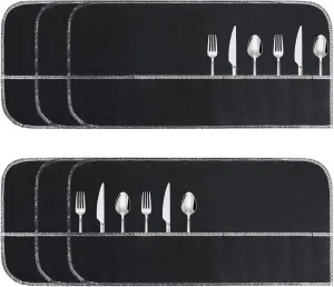 6 Pcs Anti Tarnish Silver Storage Bags Felt Flatware Organizer Sleeves Anti Tarnish Silver Storage Cloth Silver Protector Bags Place Setting Roll with White Ribbon for Kitchen Cutlery Utensils