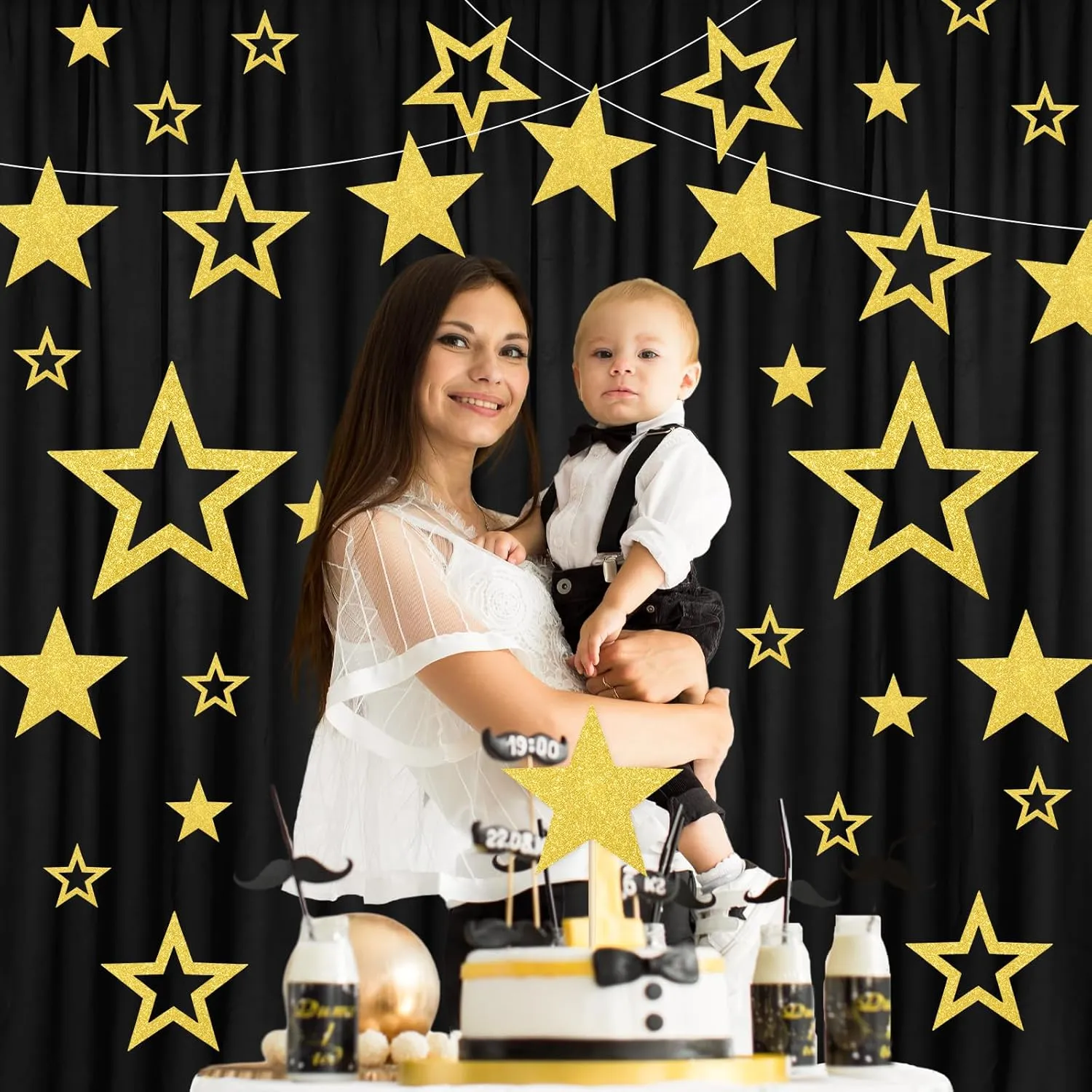 60 Pcs Glitter Star Cutouts Paper Decorations Double Printed Star Cardboard Wall Decor Confetti Cutouts for Graduation Classroom Wall Festival Movie Night Party Bulletin Board Decor (Gold)