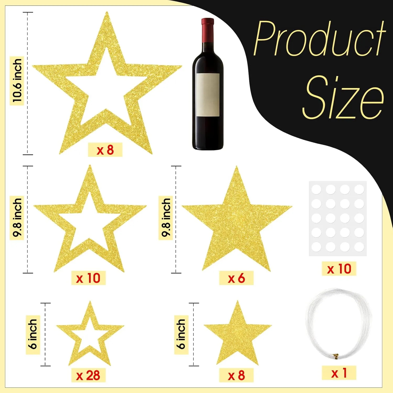 60 Pcs Glitter Star Cutouts Paper Decorations Double Printed Star Cardboard Wall Decor Confetti Cutouts for Graduation Classroom Wall Festival Movie Night Party Bulletin Board Decor (Gold)