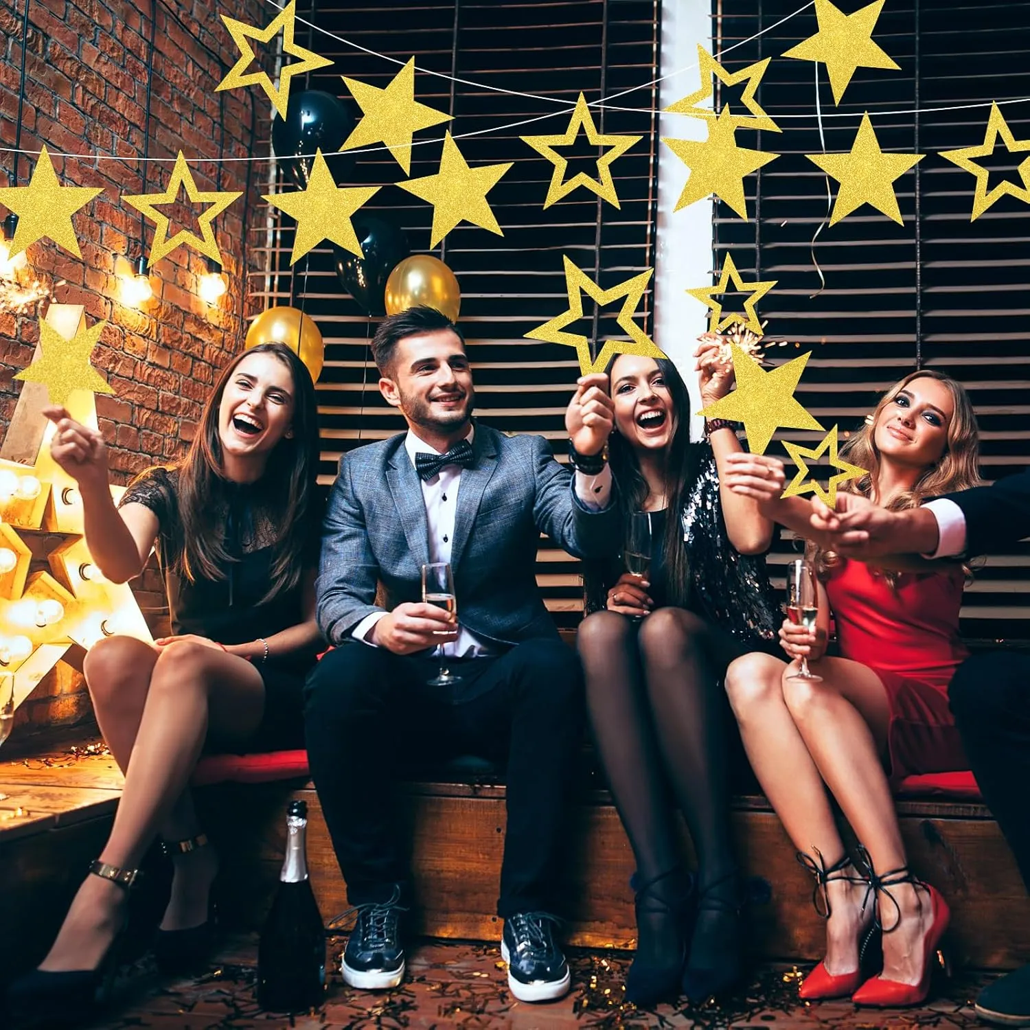 60 Pcs Glitter Star Cutouts Paper Decorations Double Printed Star Cardboard Wall Decor Confetti Cutouts for Graduation Classroom Wall Festival Movie Night Party Bulletin Board Decor (Gold)