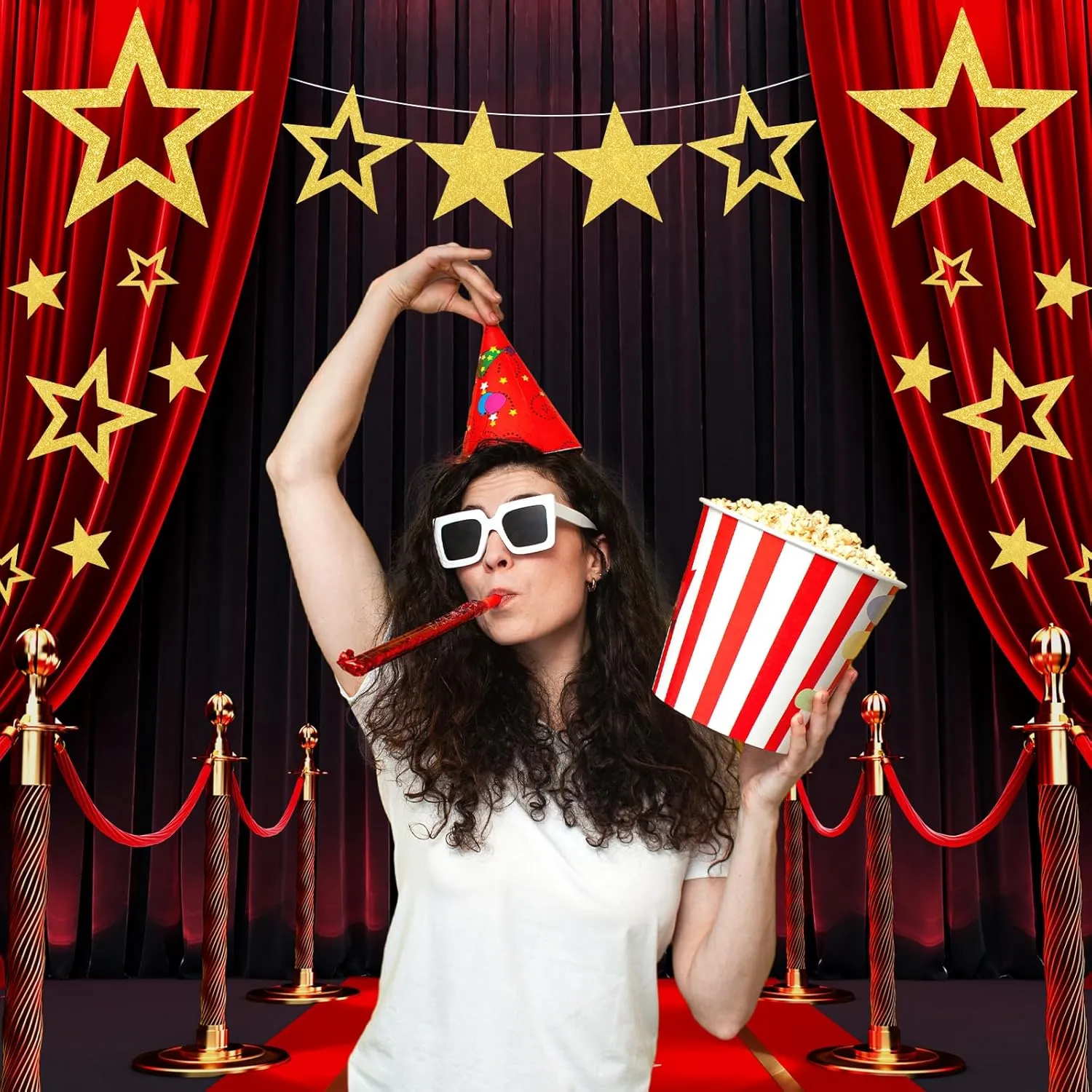 60 Pcs Glitter Star Cutouts Paper Decorations Double Printed Star Cardboard Wall Decor Confetti Cutouts for Graduation Classroom Wall Festival Movie Night Party Bulletin Board Decor (Gold)