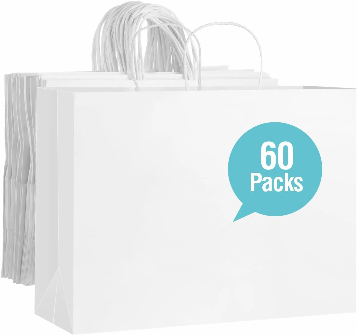 60 PCS White Paper Bags with Handles, Large Gift Bag 16 x 6 x 12 inch White Gift Bag Bulk Shopping Bags for Gift Grocery Small Business