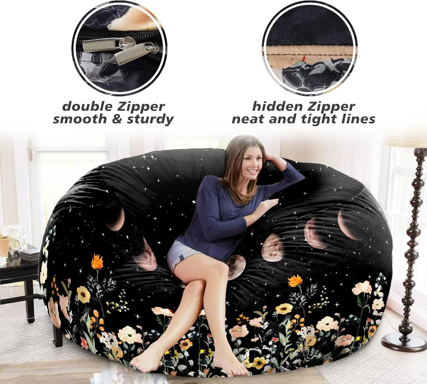 6FT Giant Bean Bag Chair Cover - Soft Fluffy Dutch Velvet Bean Bag Bed (No Filling, Cover Only), Comfy 6FT Bean Bag Cover, Oversized Lazy Sofa Cover
