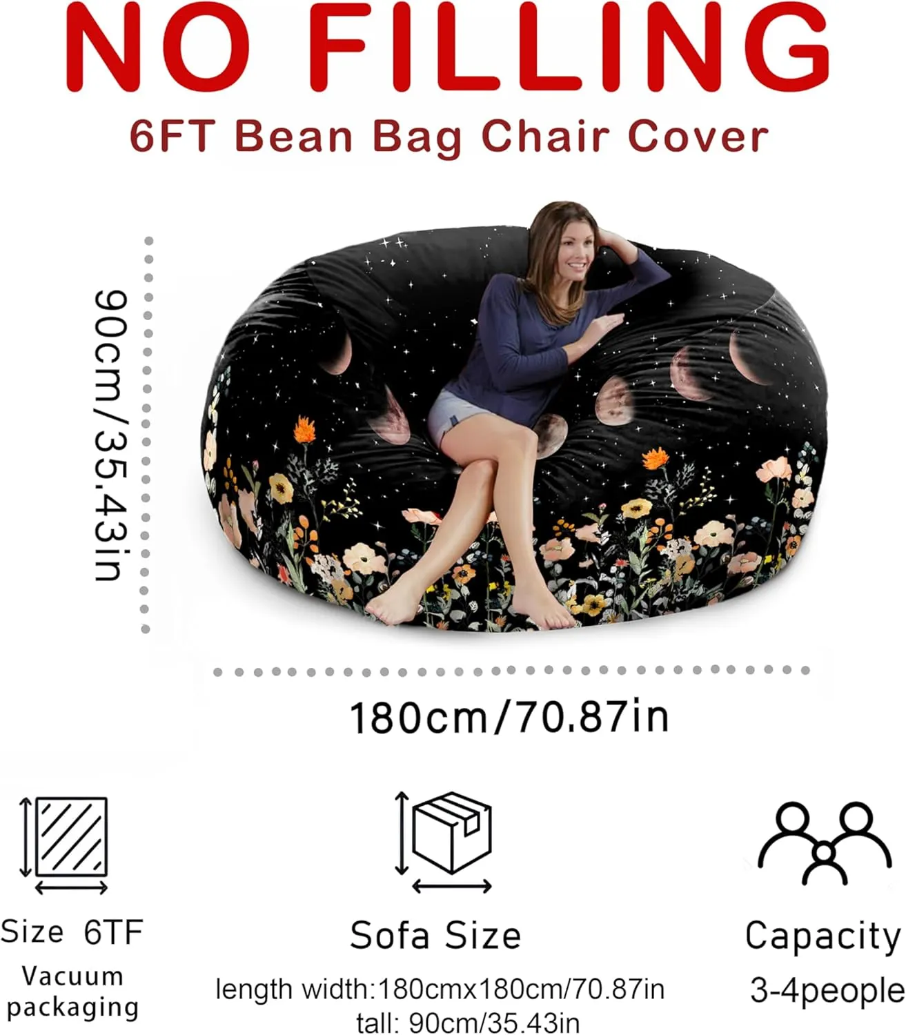 6FT Giant Bean Bag Chair Cover - Soft Fluffy Dutch Velvet Bean Bag Bed (No Filling, Cover Only), Comfy 6FT Bean Bag Cover, Oversized Lazy Sofa Cover
