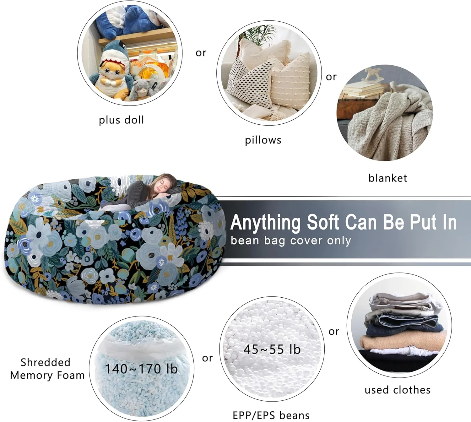 6FT Giant Bean Bag Chair Cover - Soft Fluffy Dutch Velvet Bean Bag Bed (No Filling, Cover Only), Oversized Lazy Sofa Cover