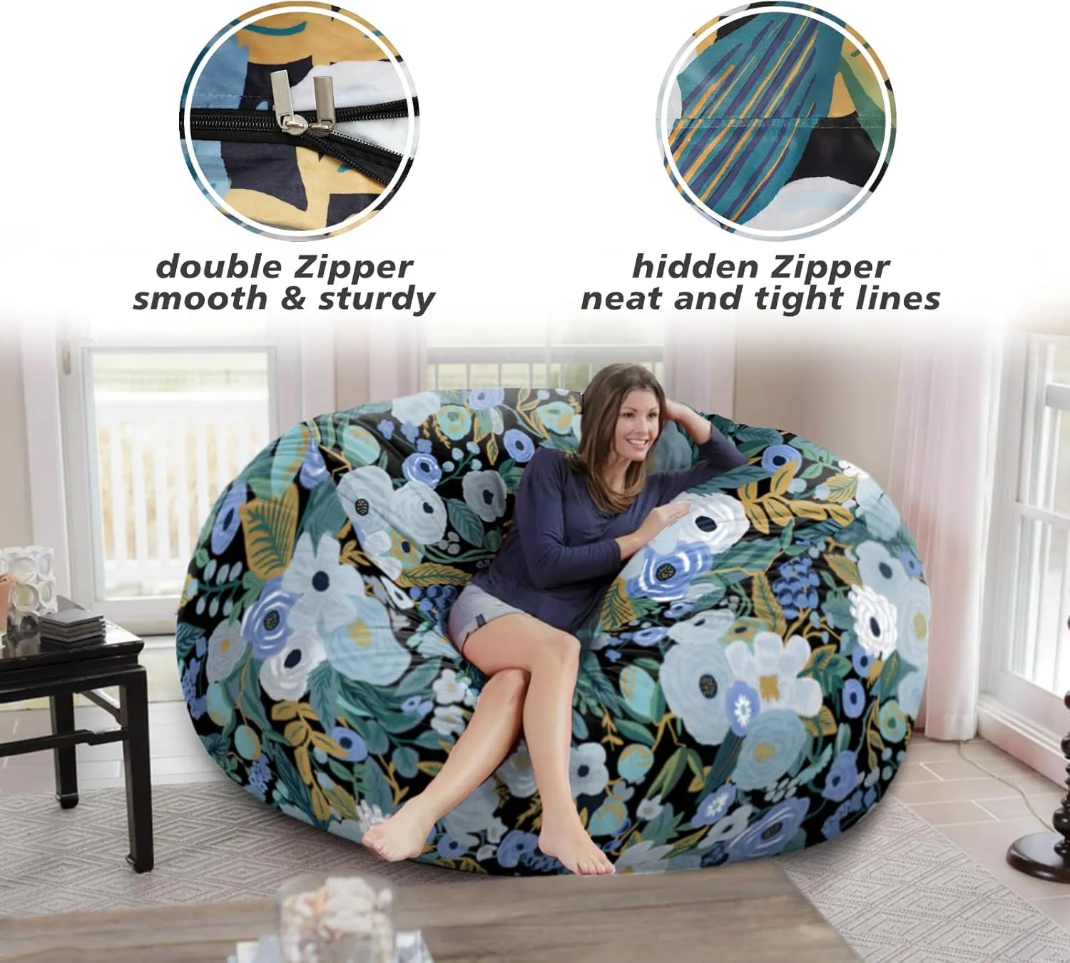 6FT Giant Bean Bag Chair Cover - Soft Fluffy Dutch Velvet Bean Bag Bed (No Filling, Cover Only), Oversized Lazy Sofa Cover