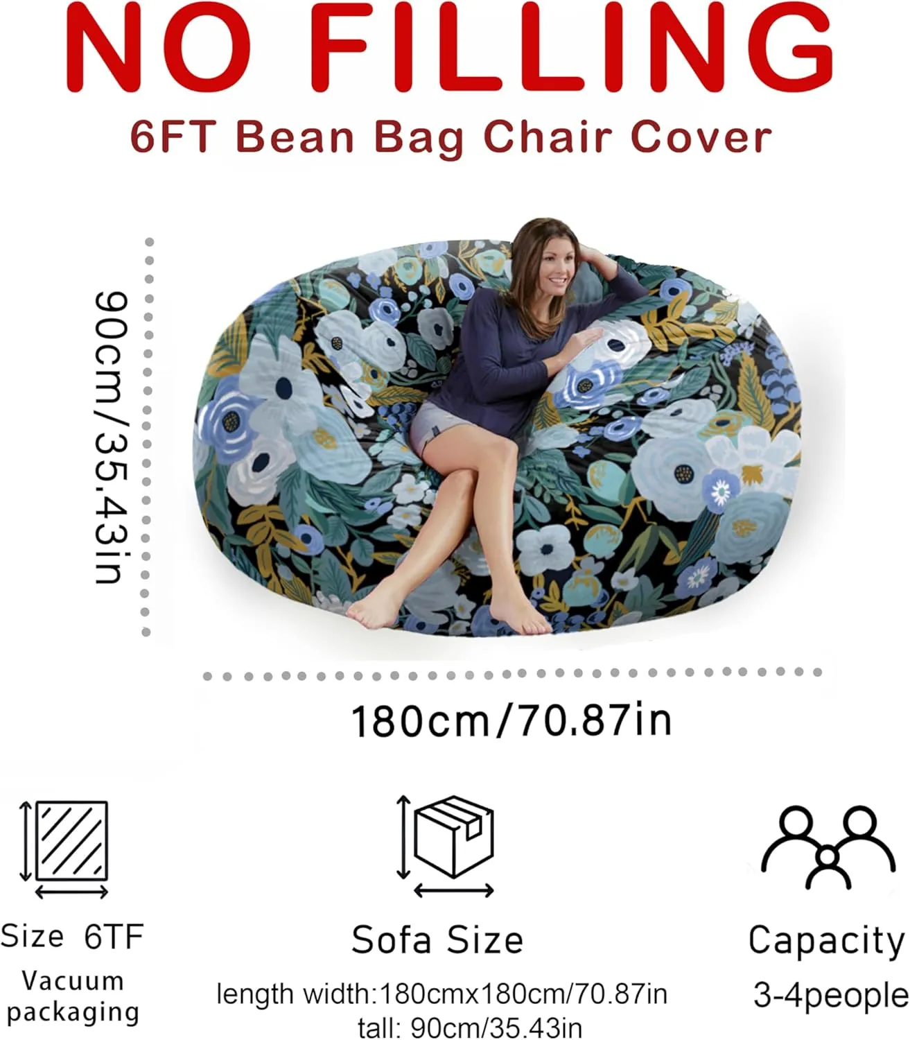 6FT Giant Bean Bag Chair Cover - Soft Fluffy Dutch Velvet Bean Bag Bed (No Filling, Cover Only), Oversized Lazy Sofa Cover