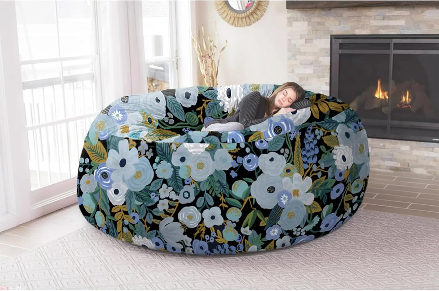 6FT Giant Bean Bag Chair Cover - Soft Fluffy Dutch Velvet Bean Bag Bed (No Filling, Cover Only), Oversized Lazy Sofa Cover
