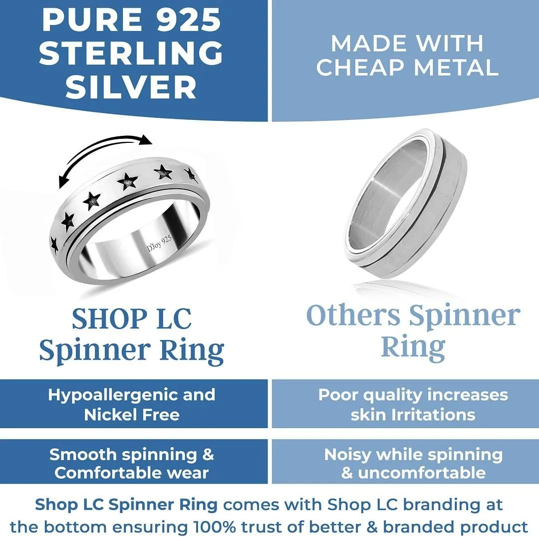 925 Sterling Silver Fidget Ring Spinner Moon Star Anxiety Ring for Women Men Platinum Plated Jewelry Stress Anxiety Relief Items Promise Engagement Wedding Band Birthday Mothers Day Gifts for Women