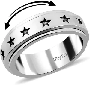 925 Sterling Silver Fidget Ring Spinner Moon Star Anxiety Ring for Women Men Platinum Plated Jewelry Stress Anxiety Relief Items Promise Engagement Wedding Band Birthday Mothers Day Gifts for Women
