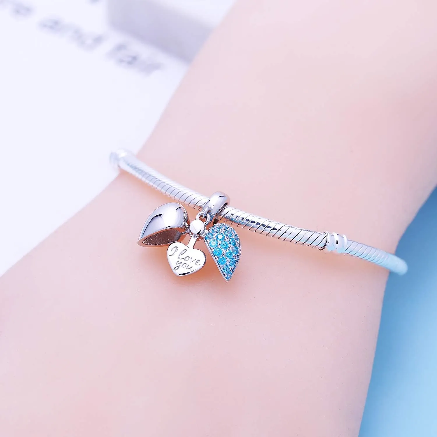 925 Sterling Silver Love Heart Charms fit Pandora Style Bracelets for Mothers Day Christmas Valentines Day Gift for Mom Wife Grandma