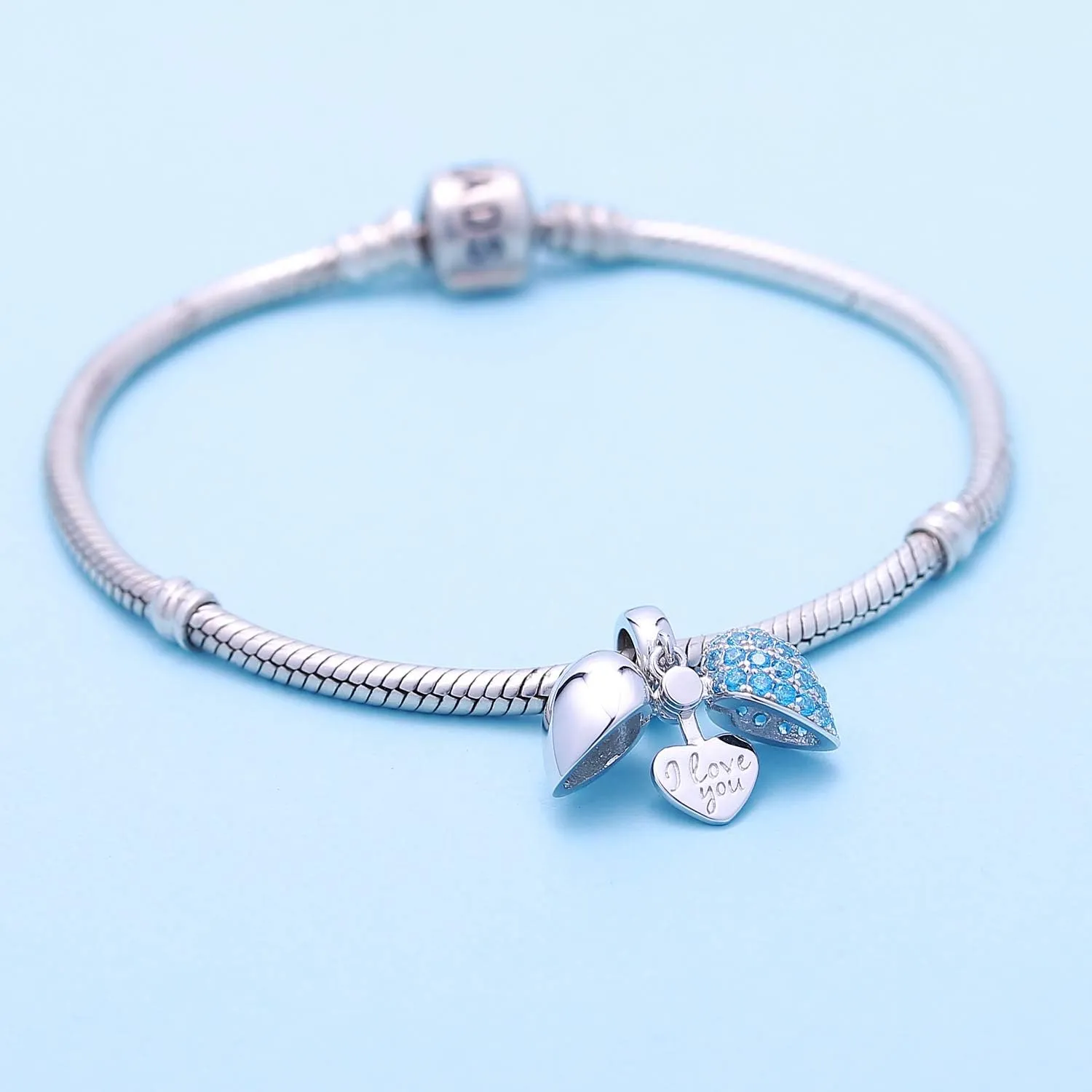 925 Sterling Silver Love Heart Charms fit Pandora Style Bracelets for Mothers Day Christmas Valentines Day Gift for Mom Wife Grandma