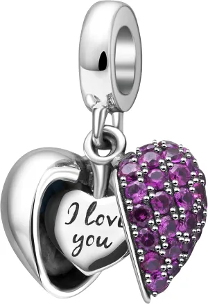 925 Sterling Silver Love Heart Charms fit Pandora Style Bracelets for Mothers Day Christmas Valentines Day Gift for Mom Wife Grandma