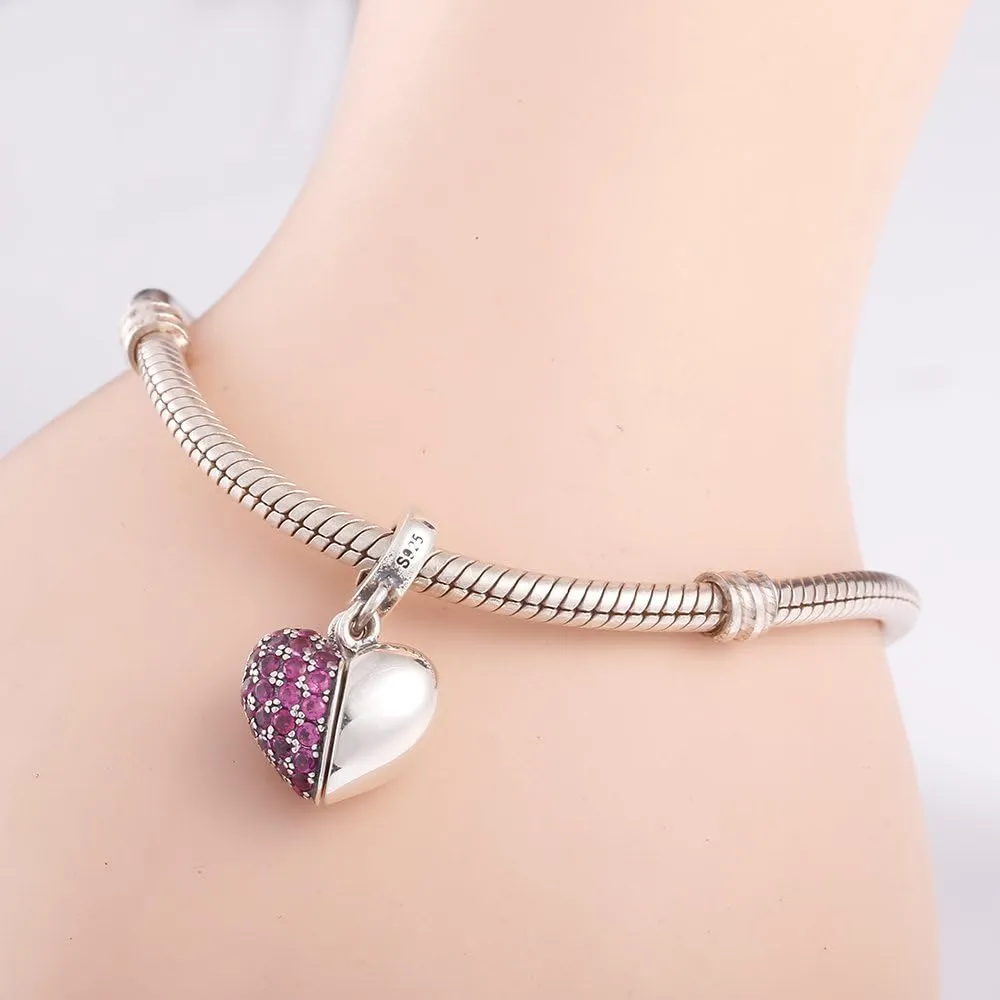 925 Sterling Silver Love Heart Charms fit Pandora Style Bracelets for Mothers Day Christmas Valentines Day Gift for Mom Wife Grandma