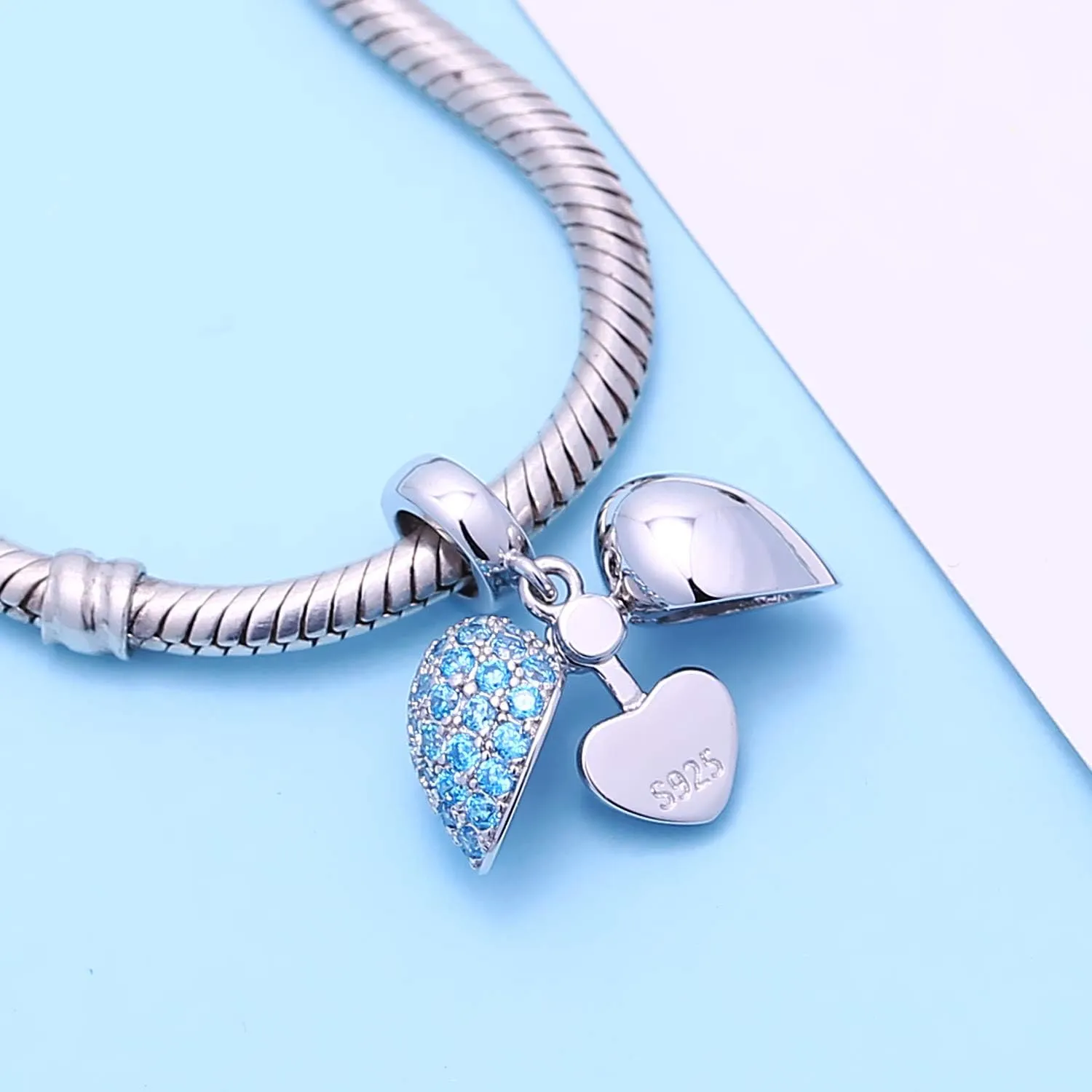 925 Sterling Silver Love Heart Charms fit Pandora Style Bracelets for Mothers Day Christmas Valentines Day Gift for Mom Wife Grandma