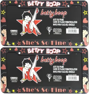 A Set of 2 Plastic Glitter Automotive License Plate Frame - Betty Boop Leg Up Star