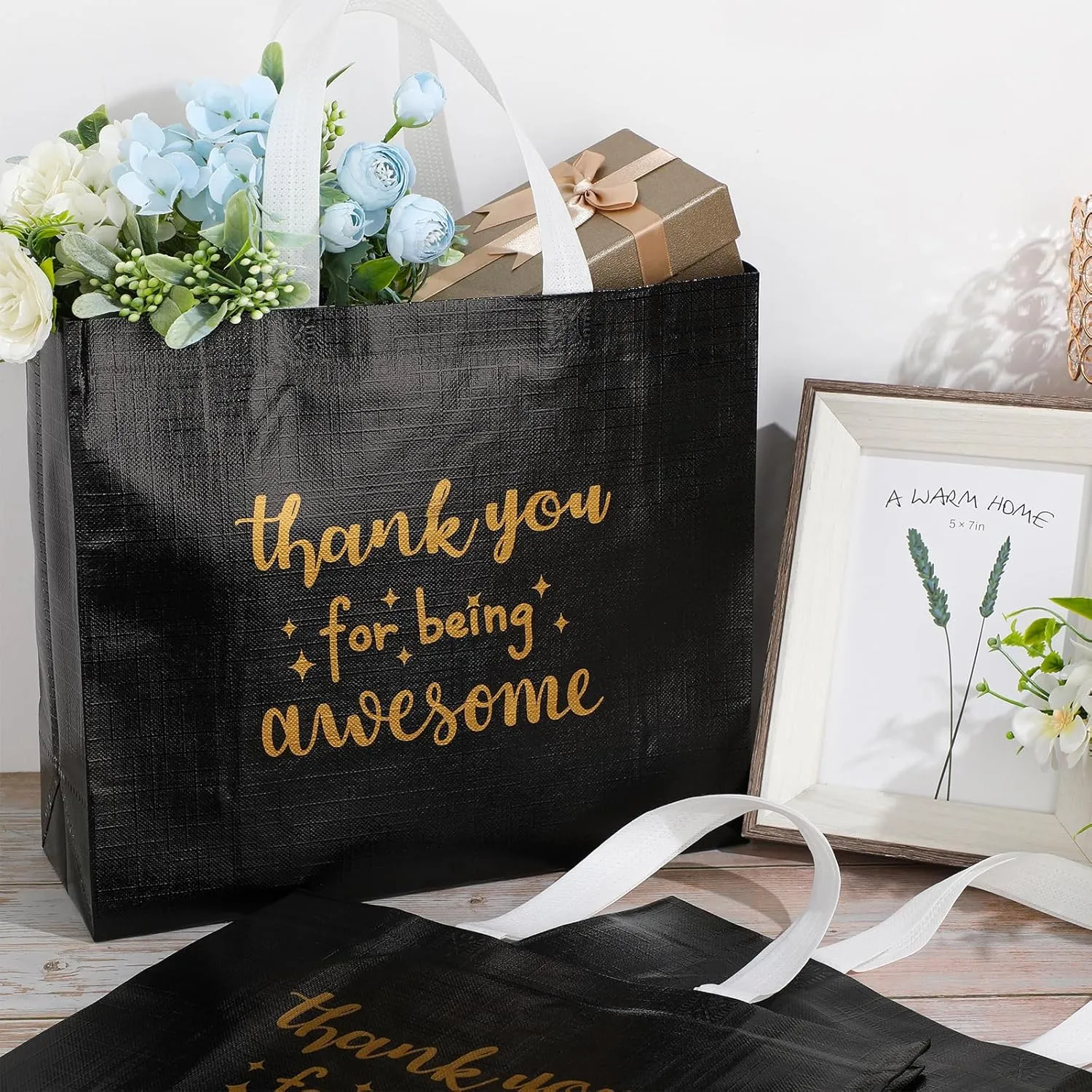 Abbylike 24 Pcs Thank You Gift Bags Bulk, Reusable Employee Appreciation Gift Bags with Handle for Women Staff Team Volunteer Workers Goodie, Birthday Graduation Party Favors(Black)