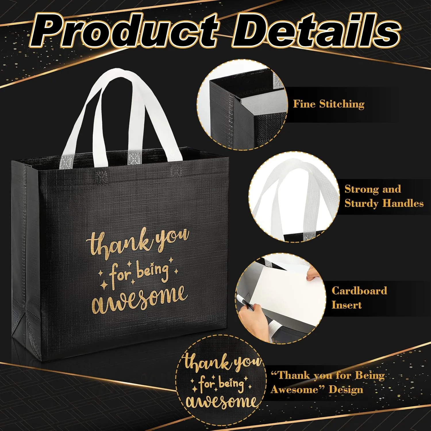 Abbylike 24 Pcs Thank You Gift Bags Bulk, Reusable Employee Appreciation Gift Bags with Handle for Women Staff Team Volunteer Workers Goodie, Birthday Graduation Party Favors(Black)