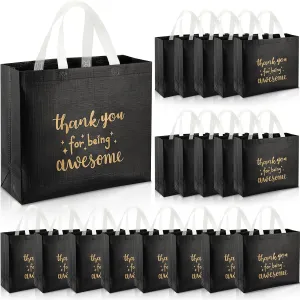 Abbylike 24 Pcs Thank You Gift Bags Bulk, Reusable Employee Appreciation Gift Bags with Handle for Women Staff Team Volunteer Workers Goodie, Birthday Graduation Party Favors(Black)