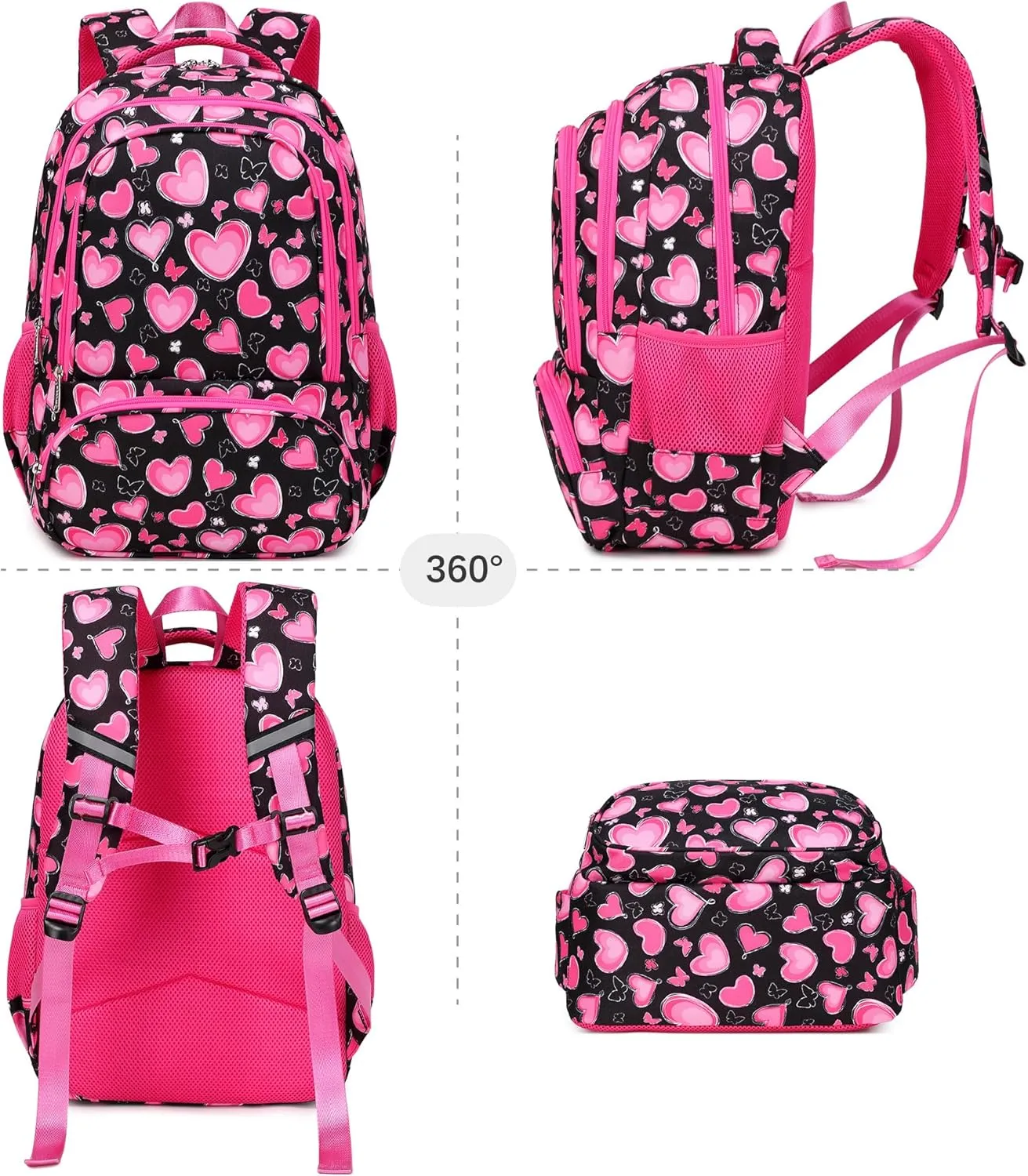 abshoo Lightweight Heart Girls Backpack For School Elementary Kindergarten Kids Bookbag School Bags Pink (Heart)