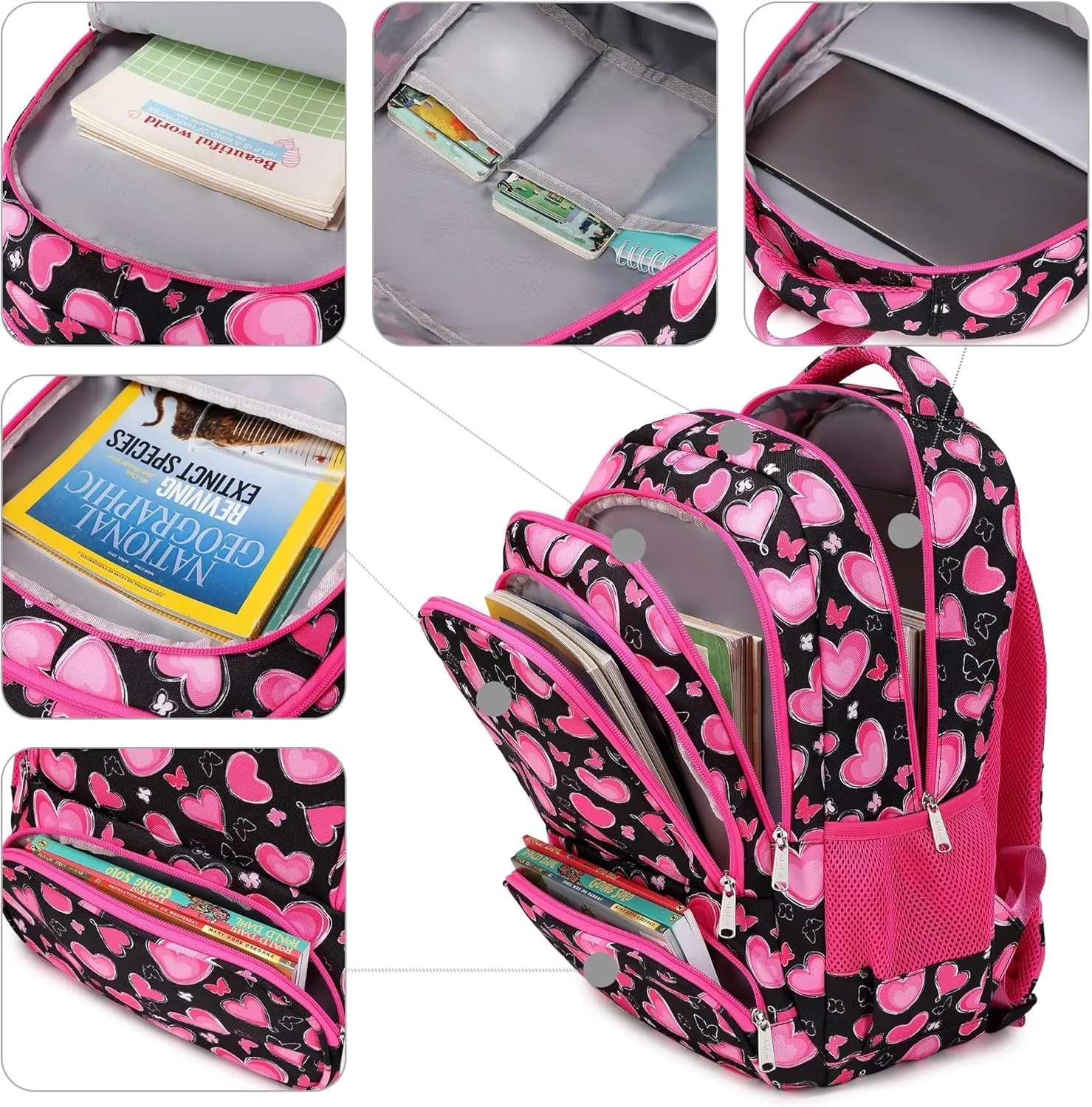 abshoo Lightweight Heart Girls Backpack For School Elementary Kindergarten Kids Bookbag School Bags Pink (Heart)