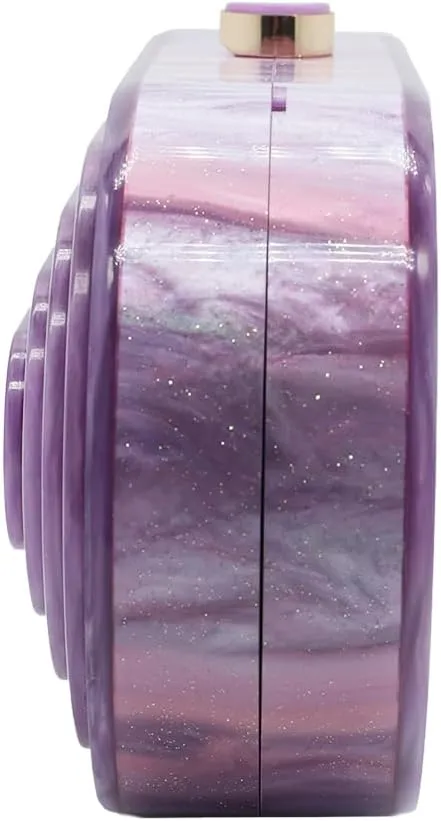 Acrylic Evening Clutch Bag for Women Shell Shape Shoulder Crossbody Bag Glitter Marble Purse Handbag