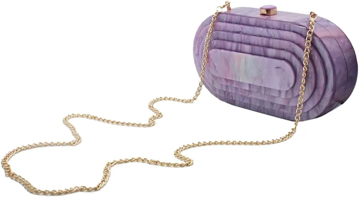 Acrylic Evening Clutch Bag for Women Shell Shape Shoulder Crossbody Bag Glitter Marble Purse Handbag