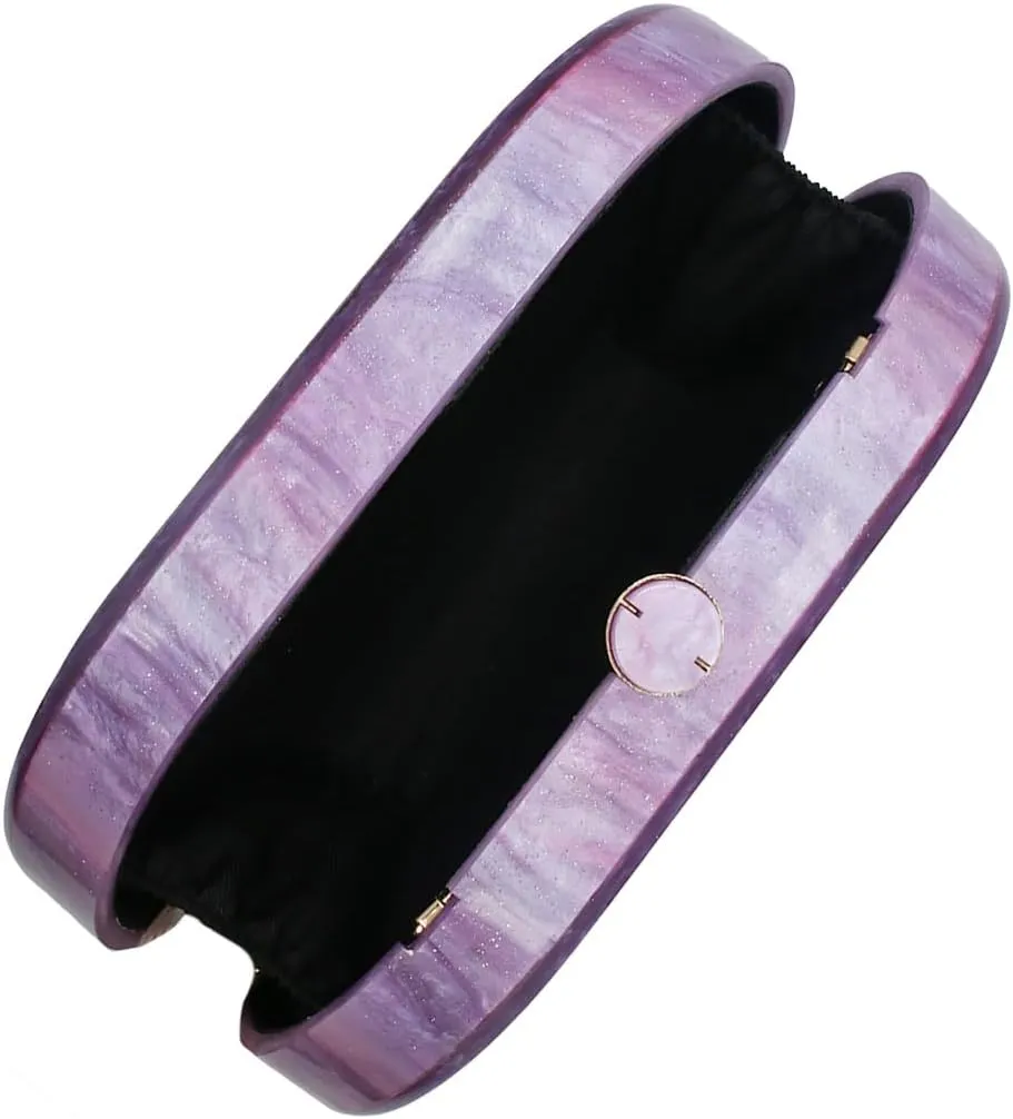 Acrylic Evening Clutch Bag for Women Shell Shape Shoulder Crossbody Bag Glitter Marble Purse Handbag