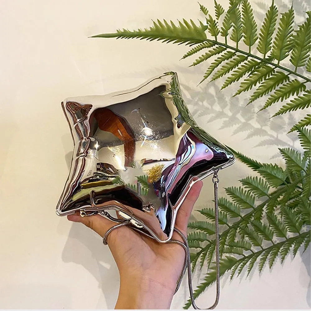 Acrylic Evening Clutch Purse Star Shape Unique Evening Crossbody Bag for Women Formal Wedding Prom Party Silver