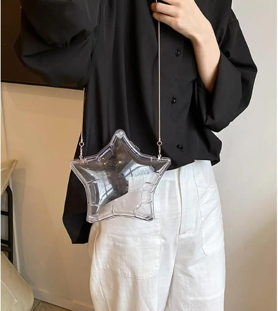 Acrylic Evening Clutch Purse Star Shape Unique Evening Crossbody Bag for Women Formal Wedding Prom Party Silver