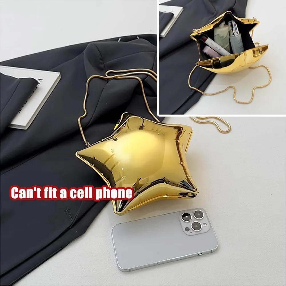 Acrylic Evening Clutch Purse Star Shape Unique Evening Crossbody Bag for Women Formal Wedding Prom Party Silver