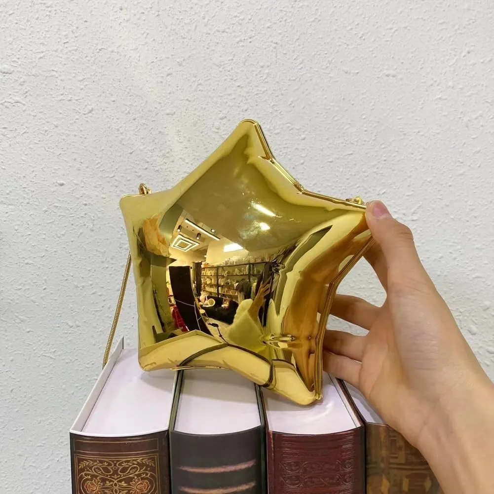Acrylic Evening Clutch Purse Star Shape Unique Evening Crossbody Bag for Women Formal Wedding Prom Party Silver