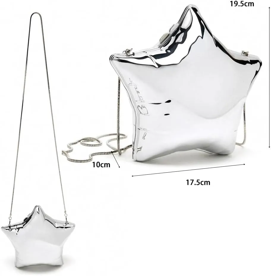Acrylic Evening Clutch Purse Star Shape Unique Evening Crossbody Bag for Women Formal Wedding Prom Party Silver