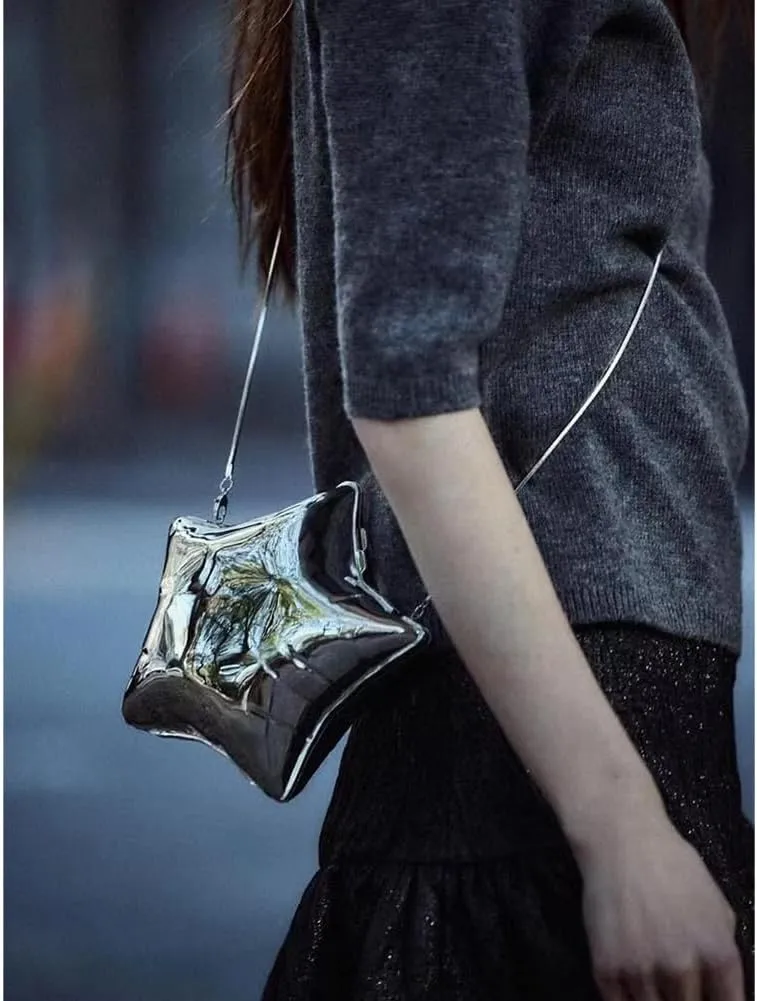 Acrylic Evening Clutch Purse Star Shape Unique Evening Crossbody Bag for Women Formal Wedding Prom Party Silver