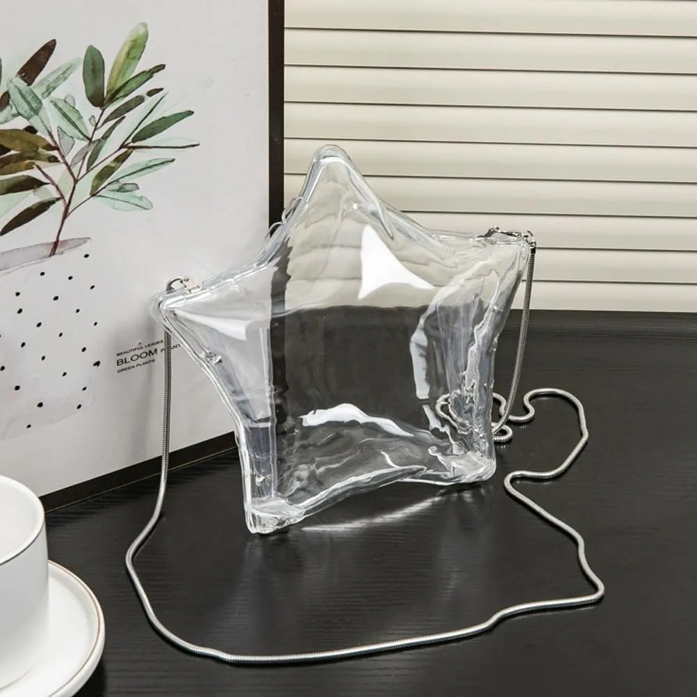 Acrylic Evening Clutch Purse Star Shape Unique Evening Crossbody Bag for Women Formal Wedding Prom Party Silver