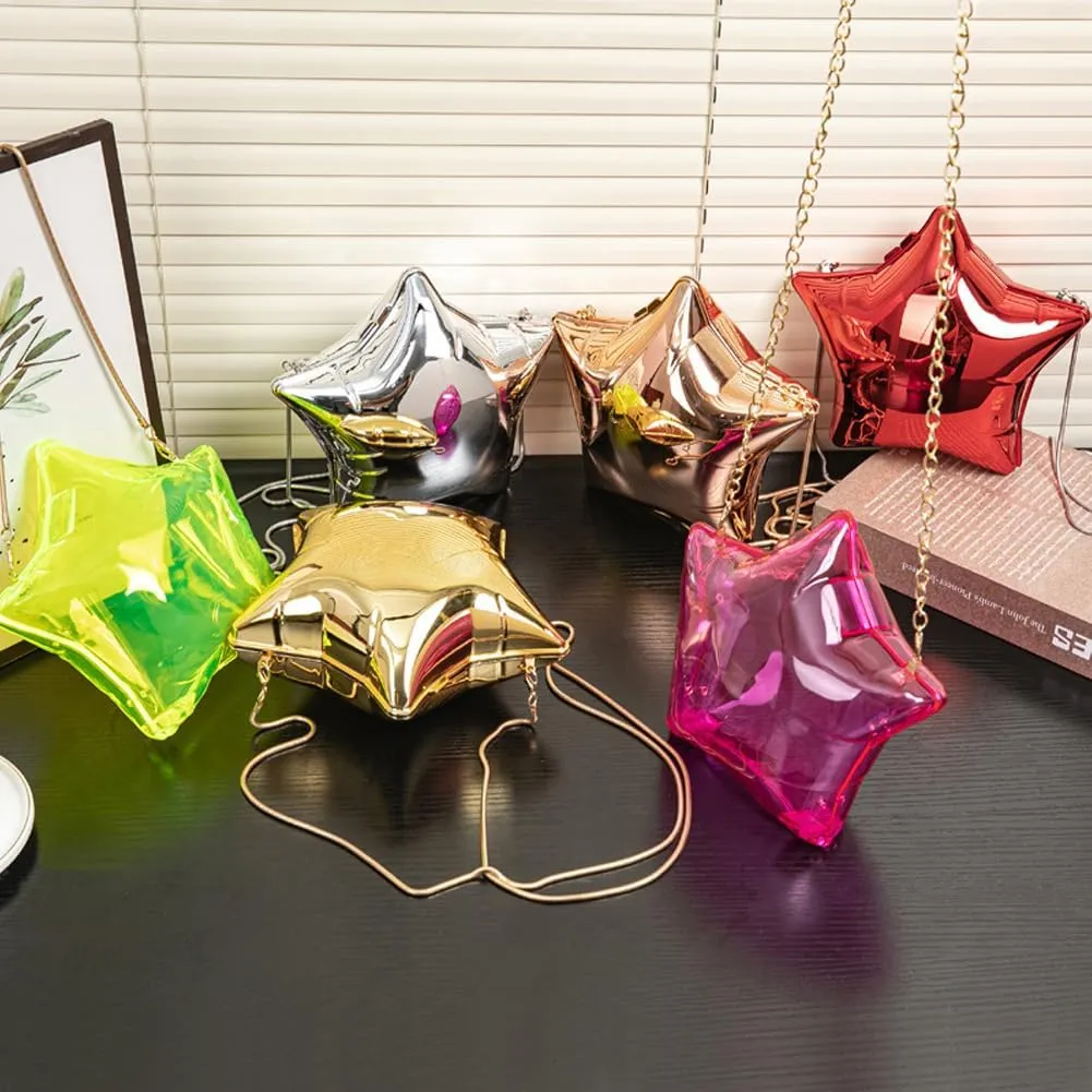 Acrylic Evening Clutch Purse Star Shape Unique Evening Crossbody Bag for Women Formal Wedding Prom Party Silver
