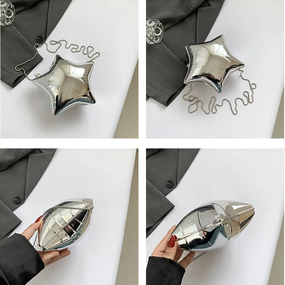 Acrylic Evening Clutch Purse Star Shape Unique Evening Crossbody Bag for Women Formal Wedding Prom Party Silver