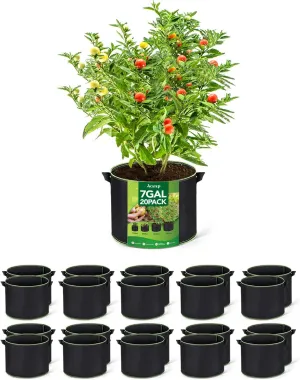 ACSTEP Grow Bags 20 Pack 7 Gallon Heavy Duty Aeration Fabric Pots Thickened Nonwoven Fabric Pots Plant Grow Bags with Handles