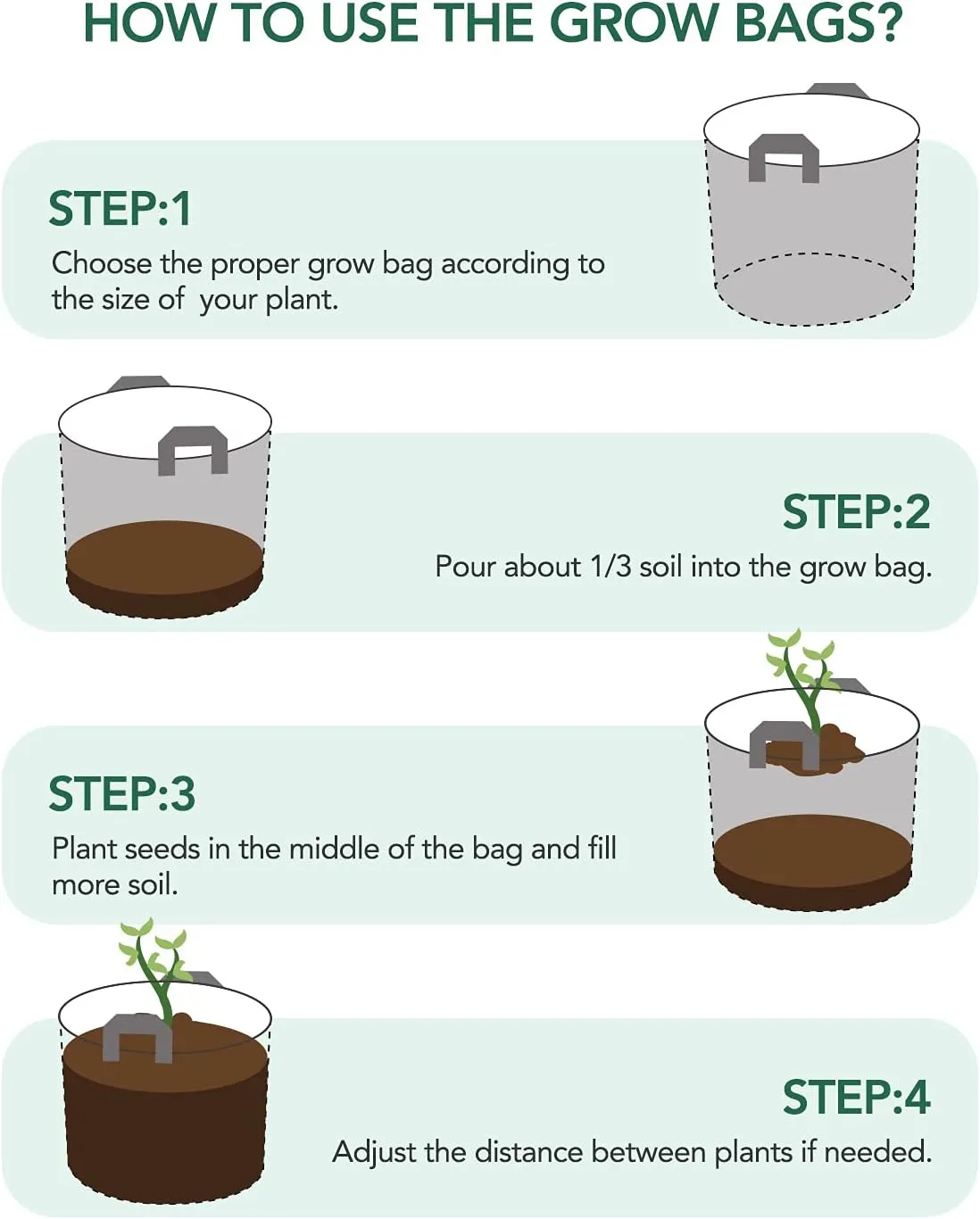 ACSTEP Grow Bags 20 Pack 7 Gallon Heavy Duty Aeration Fabric Pots Thickened Nonwoven Fabric Pots Plant Grow Bags with Handles