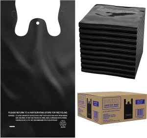 ACYPAPER, Black T-Shirt Bags in Bulk - 1000 Count - (11" x 6" x 21") - Restaurant Carryout Bags