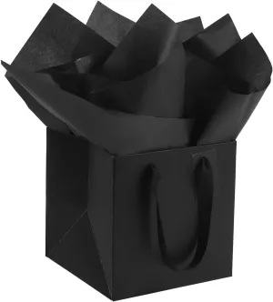 ADIDO EVA 10Pcs Square Gift Bags with Tissue Paper Small Black Square Gift Bags with Handles for Party Favor (8x8x8 In, Black)