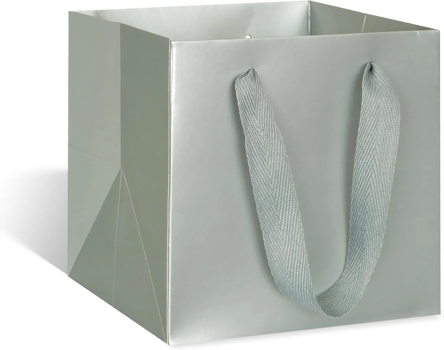 ADIDO EVA Silver Square Gift Bags Large Size Square Bottom Paper Bags with Handles for Party Favor, Shopping Bags (12x12x12 In, 10 CT)