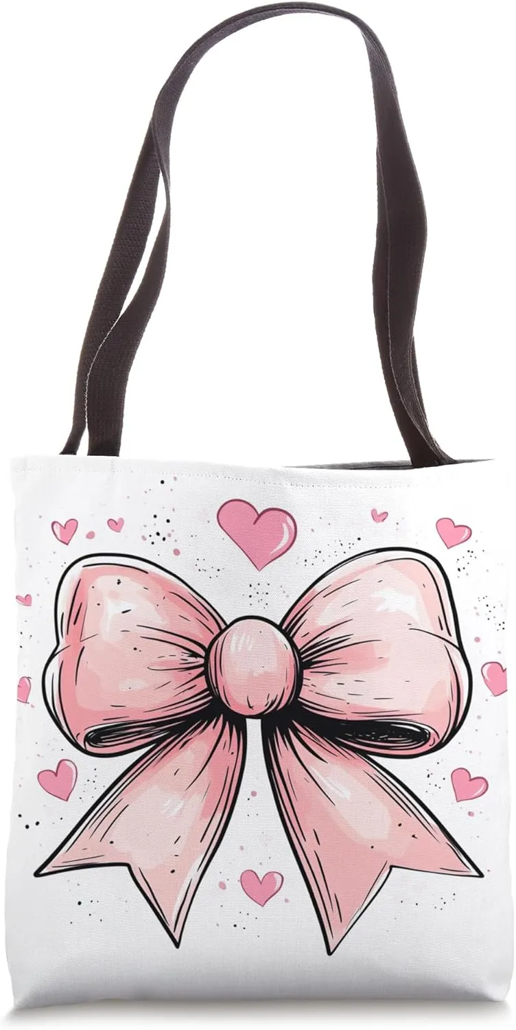 Aesthetic Pink Bow || Heart Love Romantic Heart || girly Tote Bag
